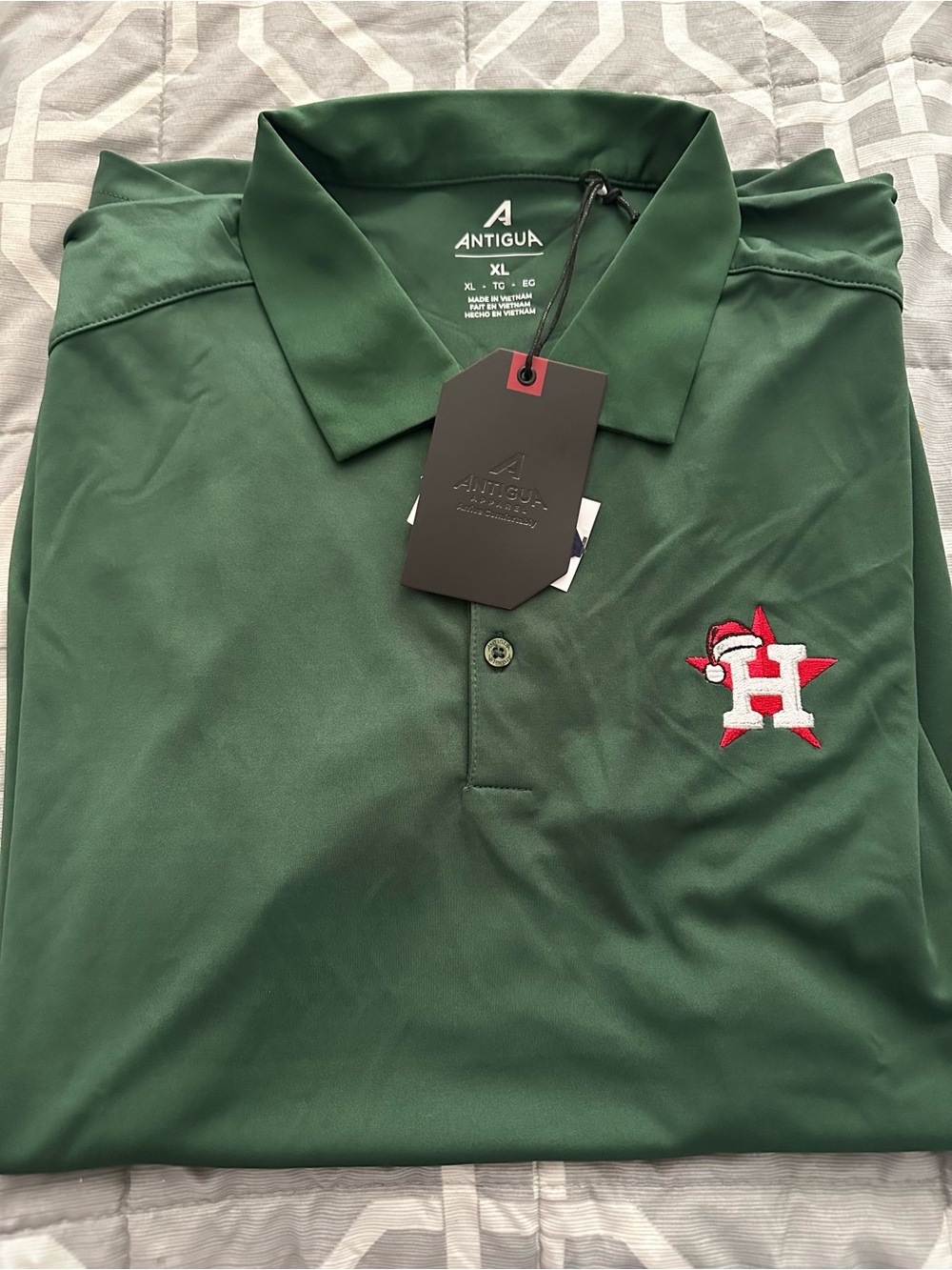 Antigua Men's Dark Green Polo with Embroidered Red & White Team Emblem